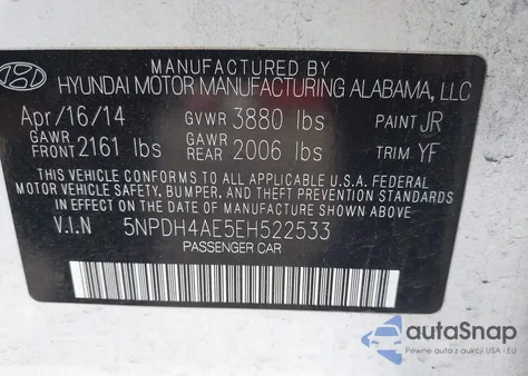 2014 Hyundai Elantra Se z USA, uszkodzony, nr VIN 5NPDH4AE5EH522533